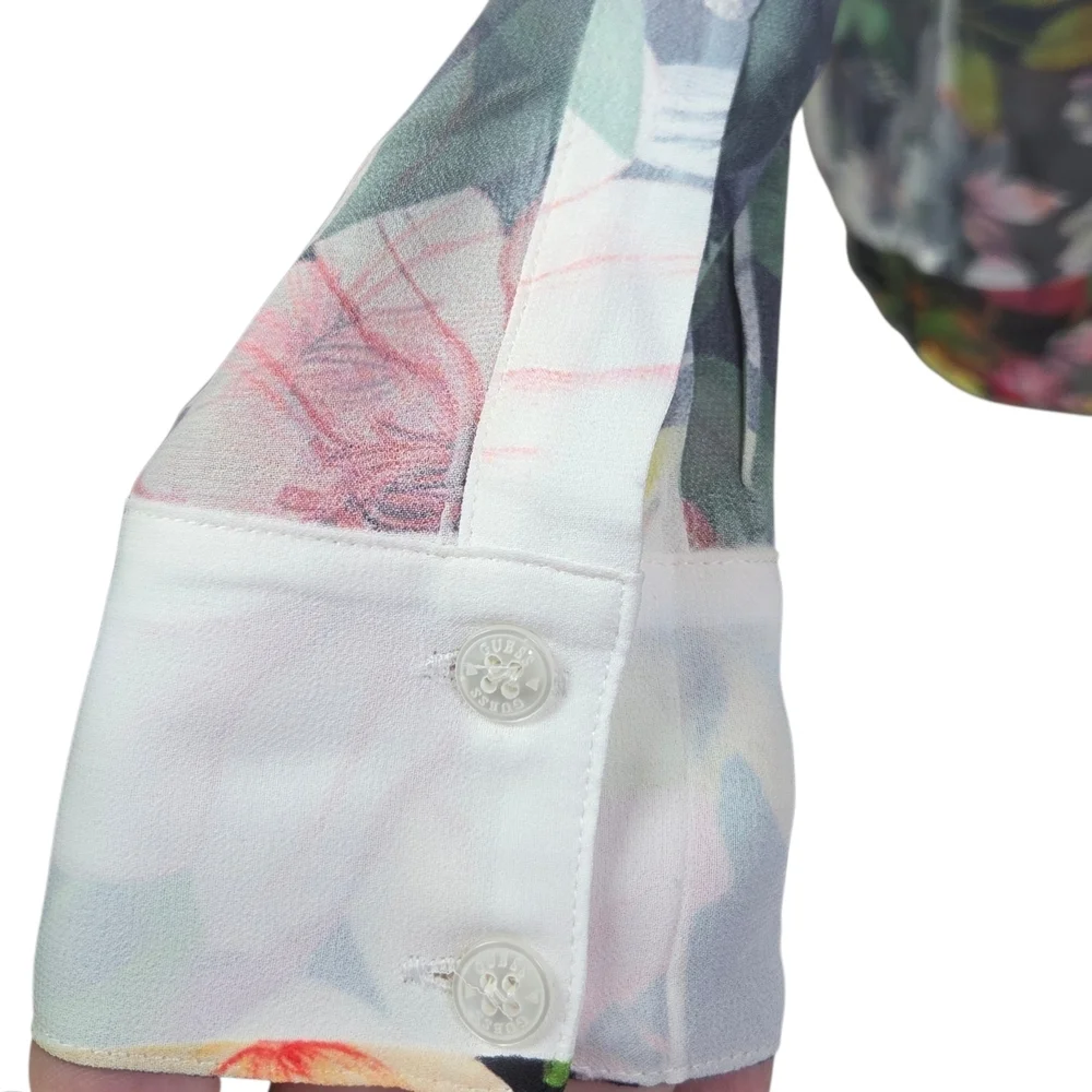 Guess Multicolor Floral Button Down "Inside Out " Blouse Size Med - Picture 3 of 6